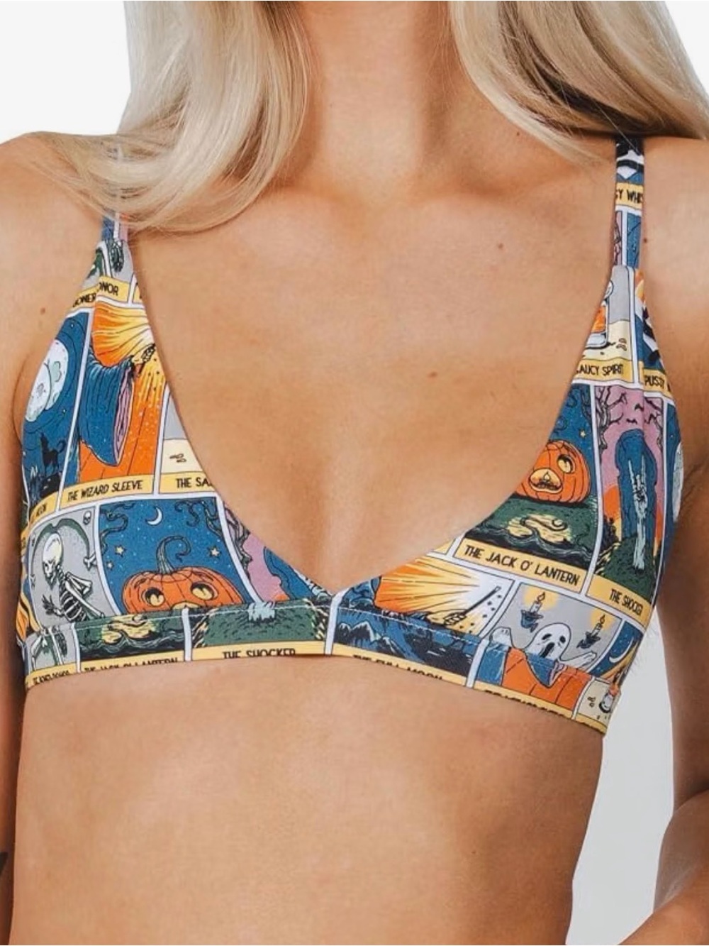 Halloween Tarot Card Print Triangle Bralette - Multicolor
